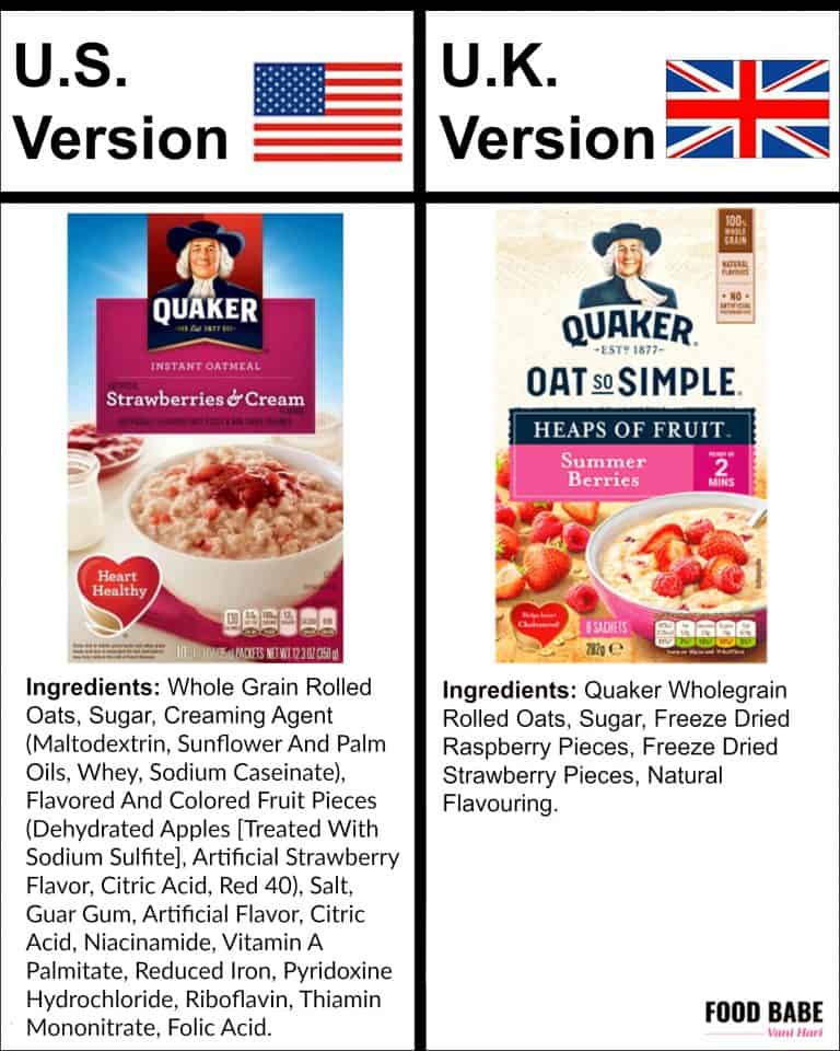 US vs UK oatmeal ingredients